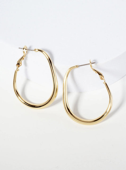 35mm 14K-Gold-Dipped Polished Brass Tapered Oval-Shaped Latch-Back Hoop Earrings