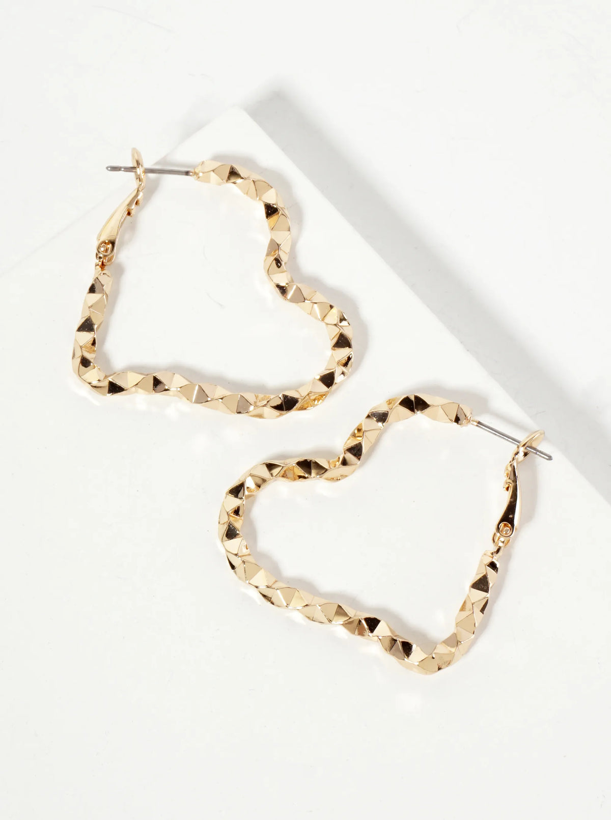 35mm Angular Metal Heart-Shaped Latch-Back Hoop Earrings
