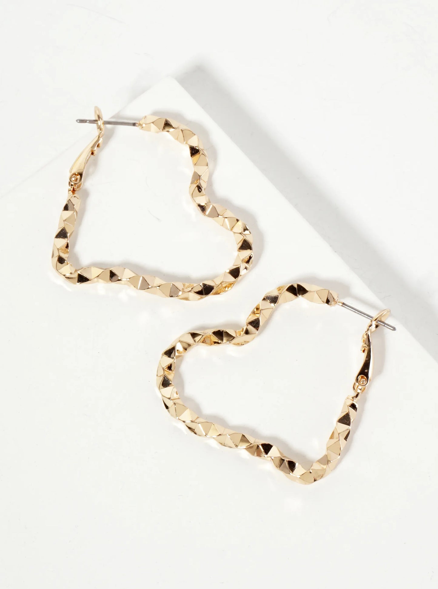 35mm Angular Metal Heart-Shaped Latch-Back Hoop Earrings