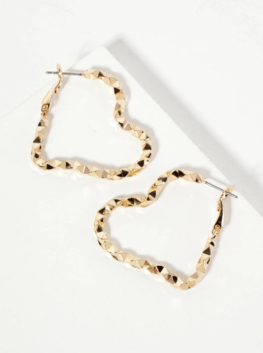 35mm Angular Metal Heart-Shaped Latch-Back Hoop Earrings
