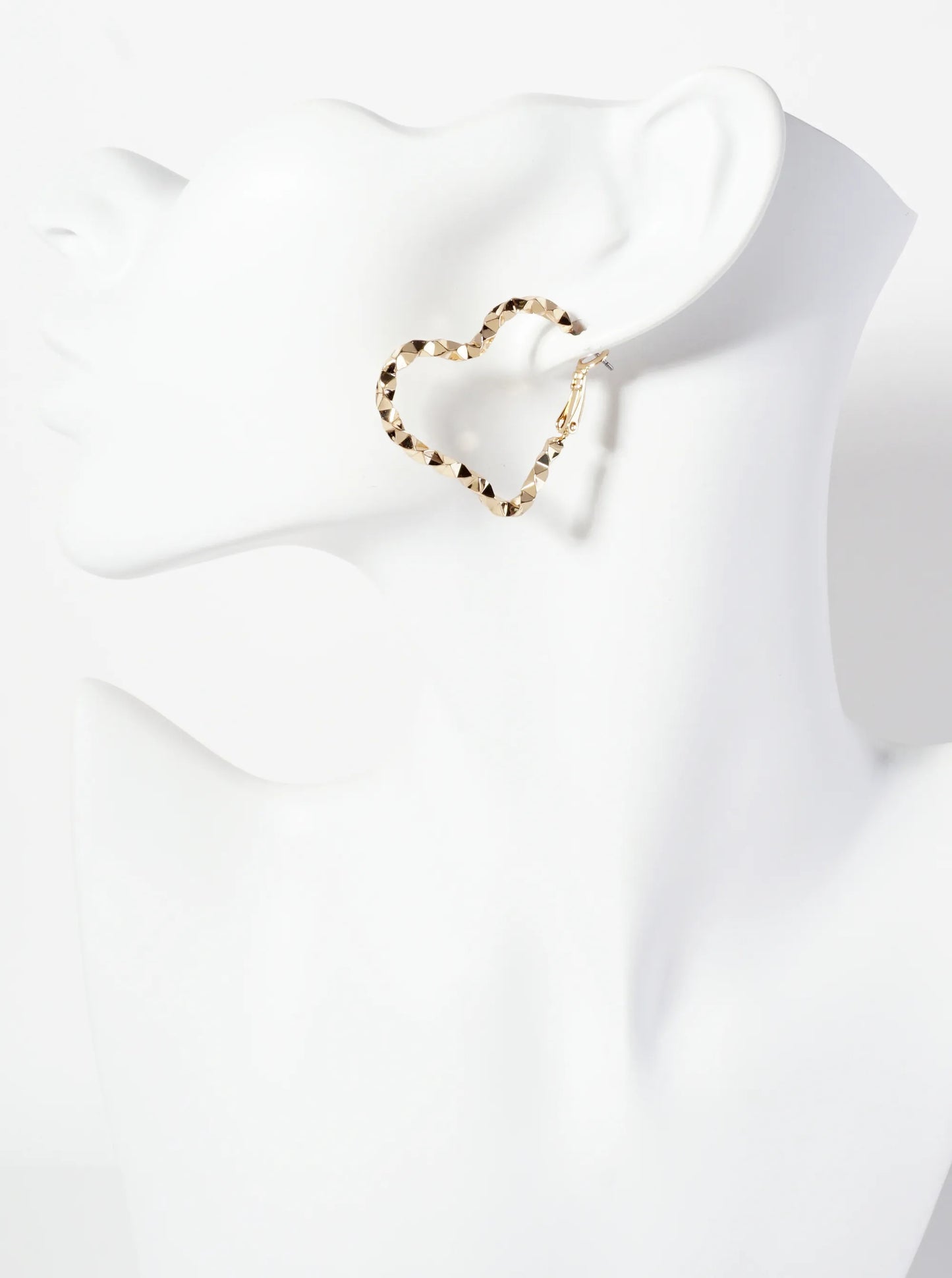 35mm Angular Metal Heart-Shaped Latch-Back Hoop Earrings