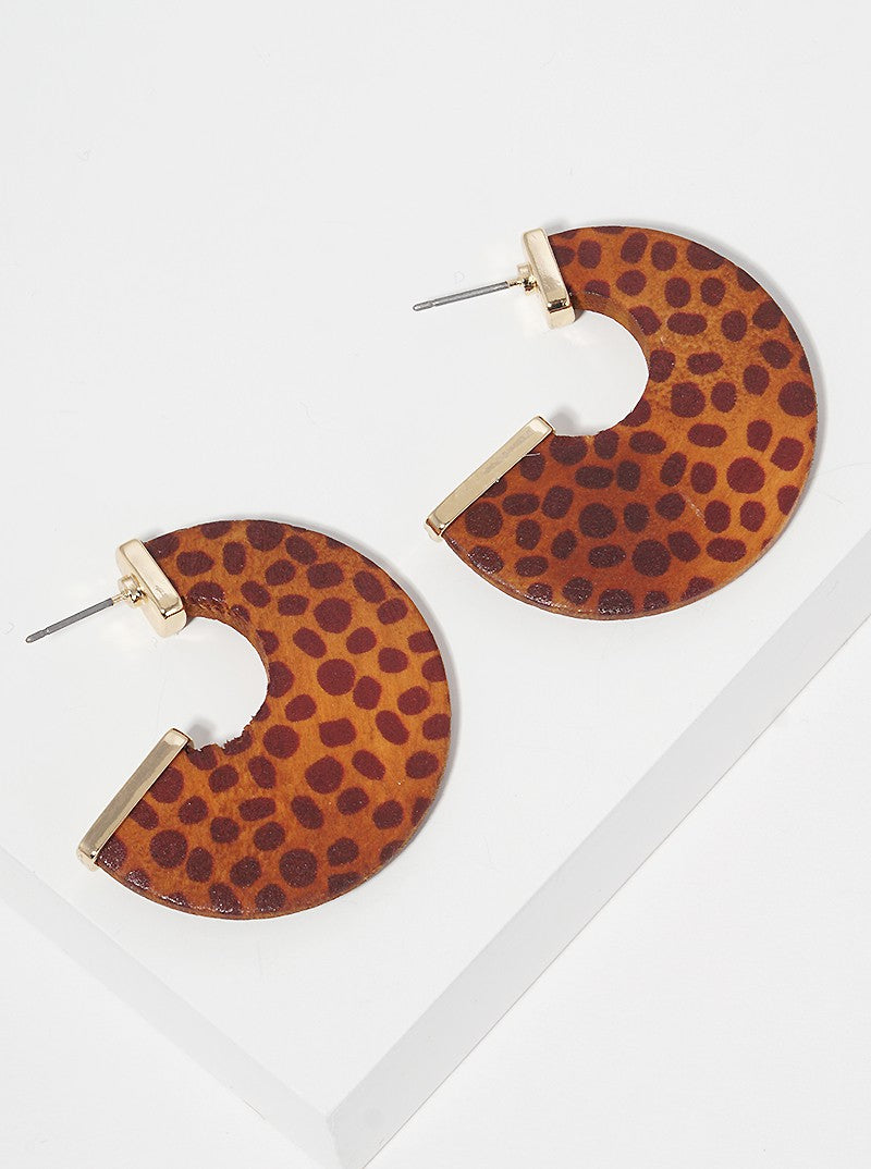 35mm Animal Print Wood Open Hoop Earrings