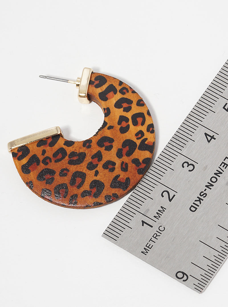 35mm Animal Print Wood Open Hoop Earrings