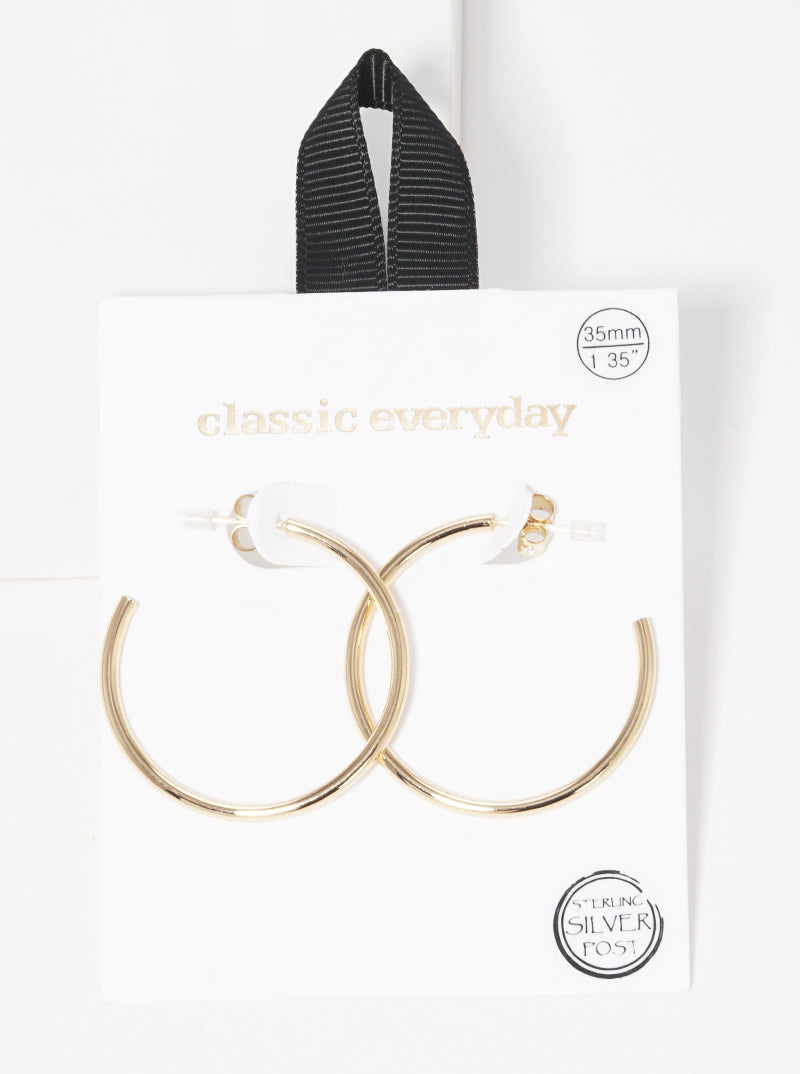 35mm Brass Hoop Earrings Sterling Silver Post