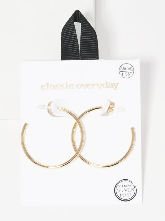 35mm Brass Hoop Earrings Sterling Silver Post