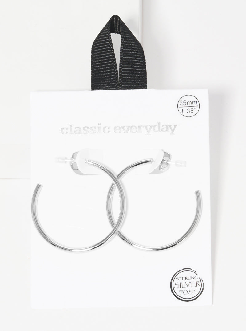 35mm Brass Hoop Earrings Sterling Silver Post