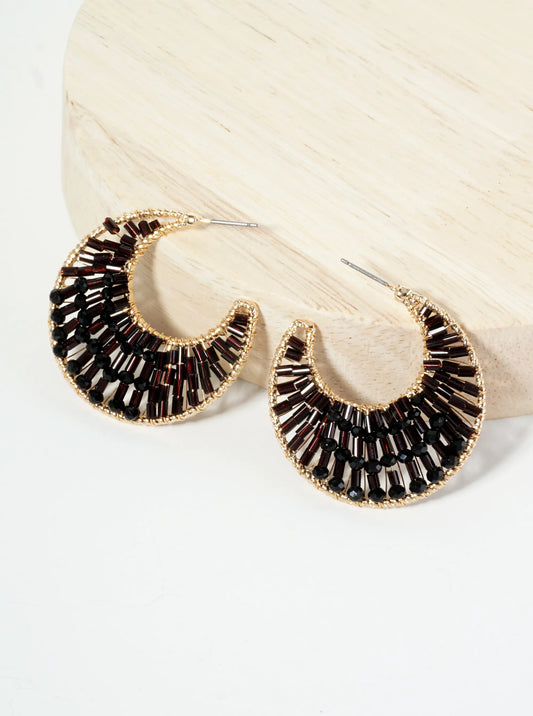 35mm Crescent Hoop Earrings Filled With Glass Beads