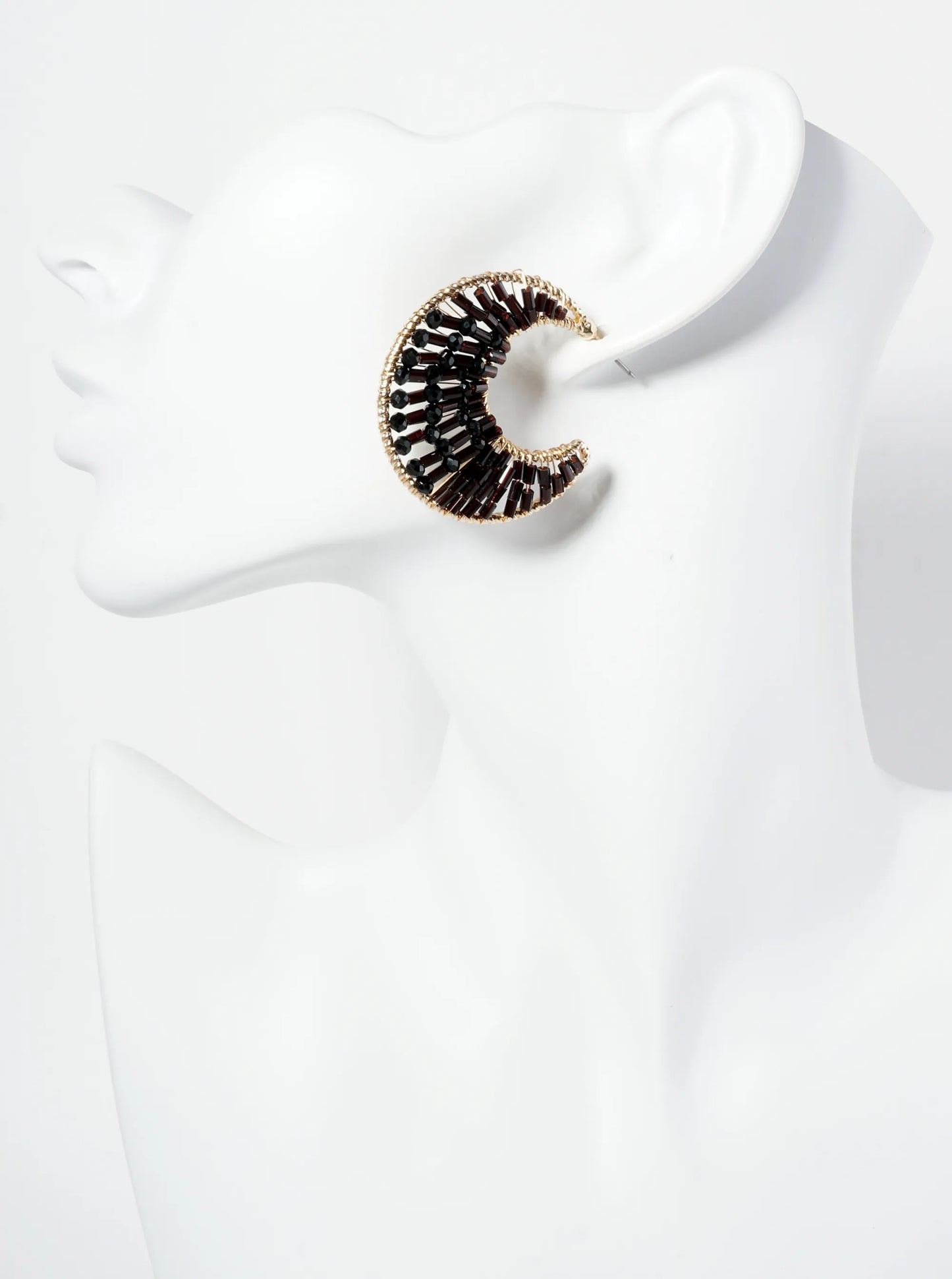 35mm Crescent Hoop Earrings Filled With Glass Beads