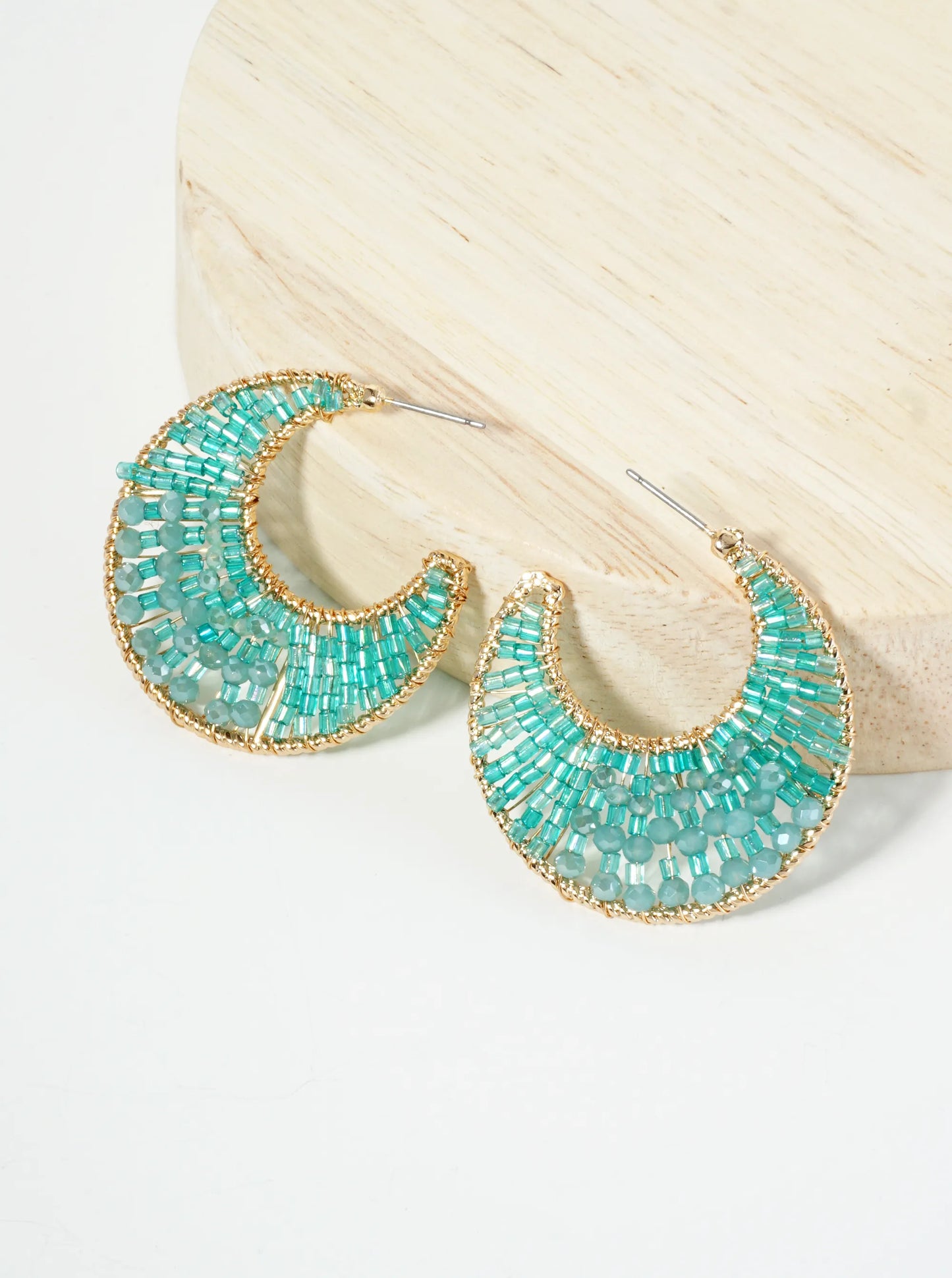 35mm Crescent Hoop Earrings Filled With Glass Beads
