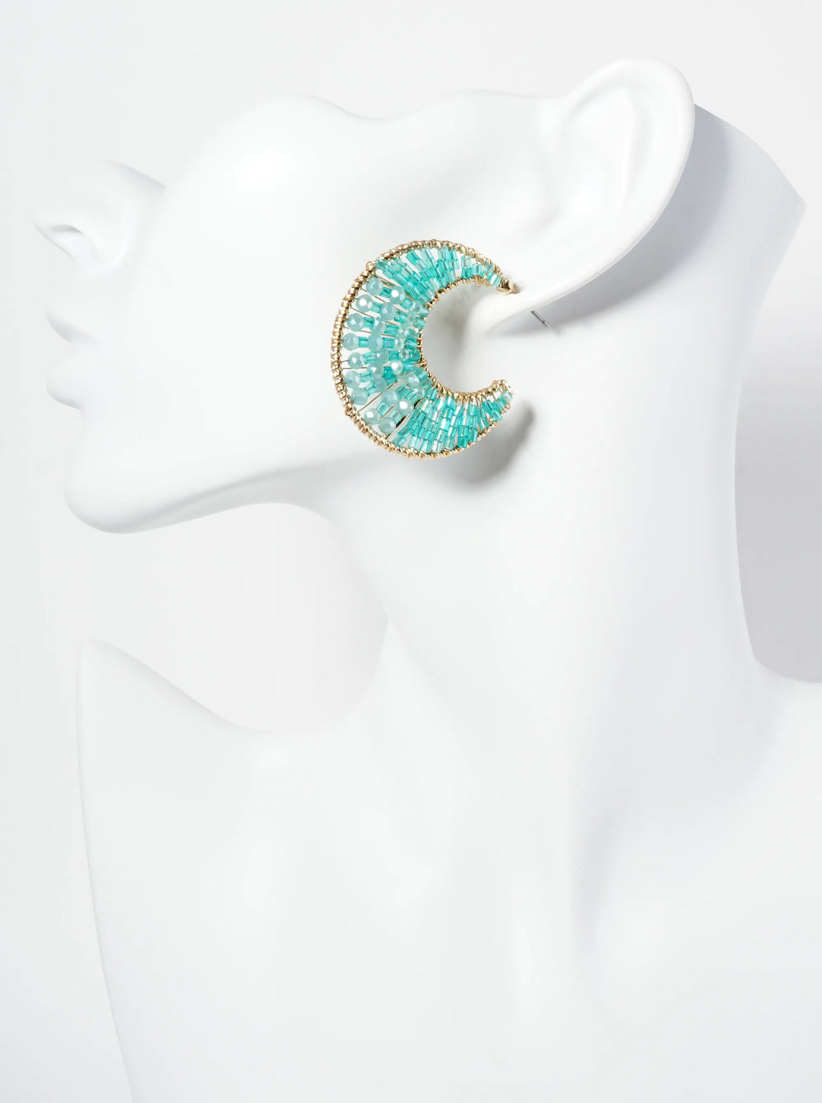 35mm Crescent Hoop Earrings Filled With Glass Beads