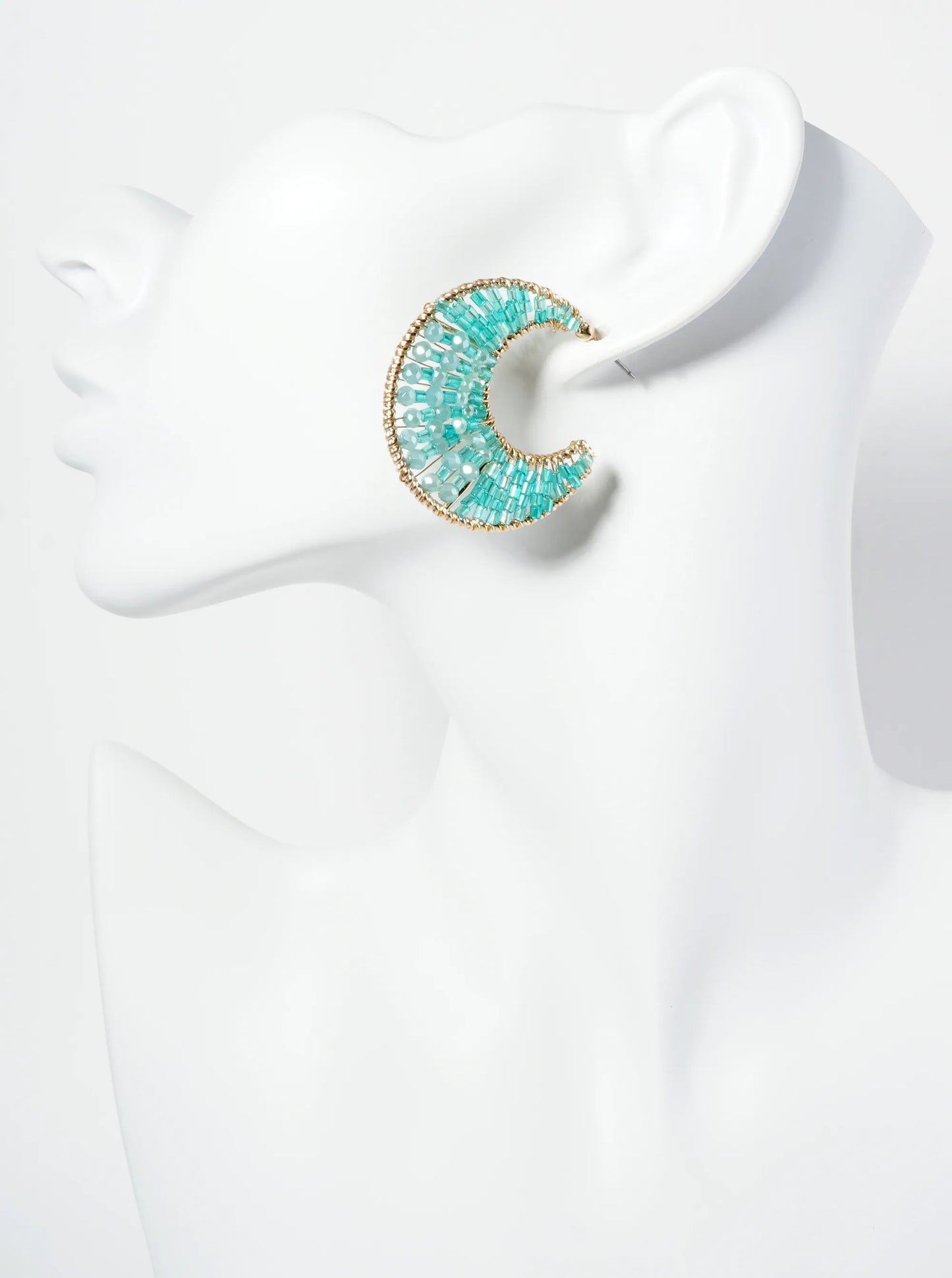 35mm Crescent Hoop Earrings Filled With Glass Beads