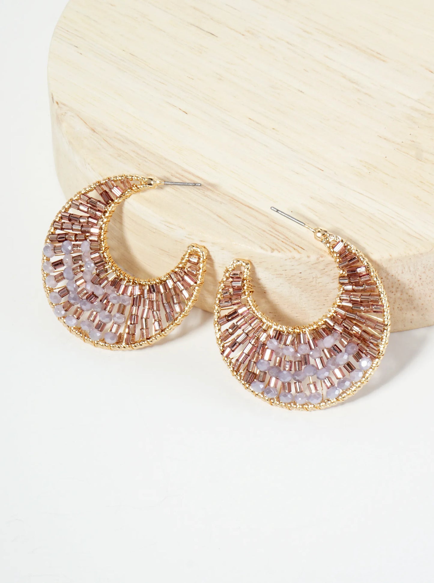 35mm Crescent Hoop Earrings Filled With Glass Beads