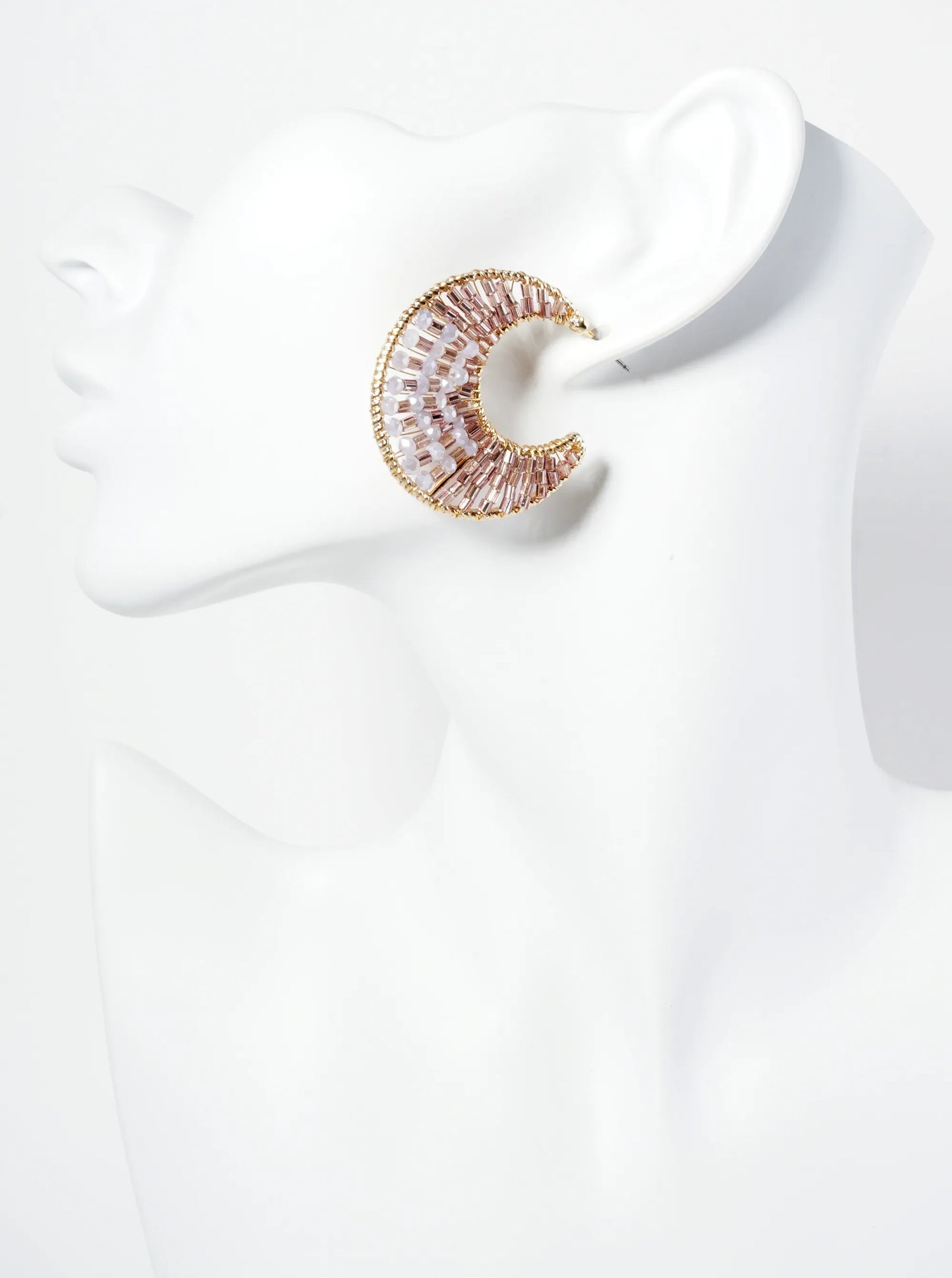 35mm Crescent Hoop Earrings Filled With Glass Beads