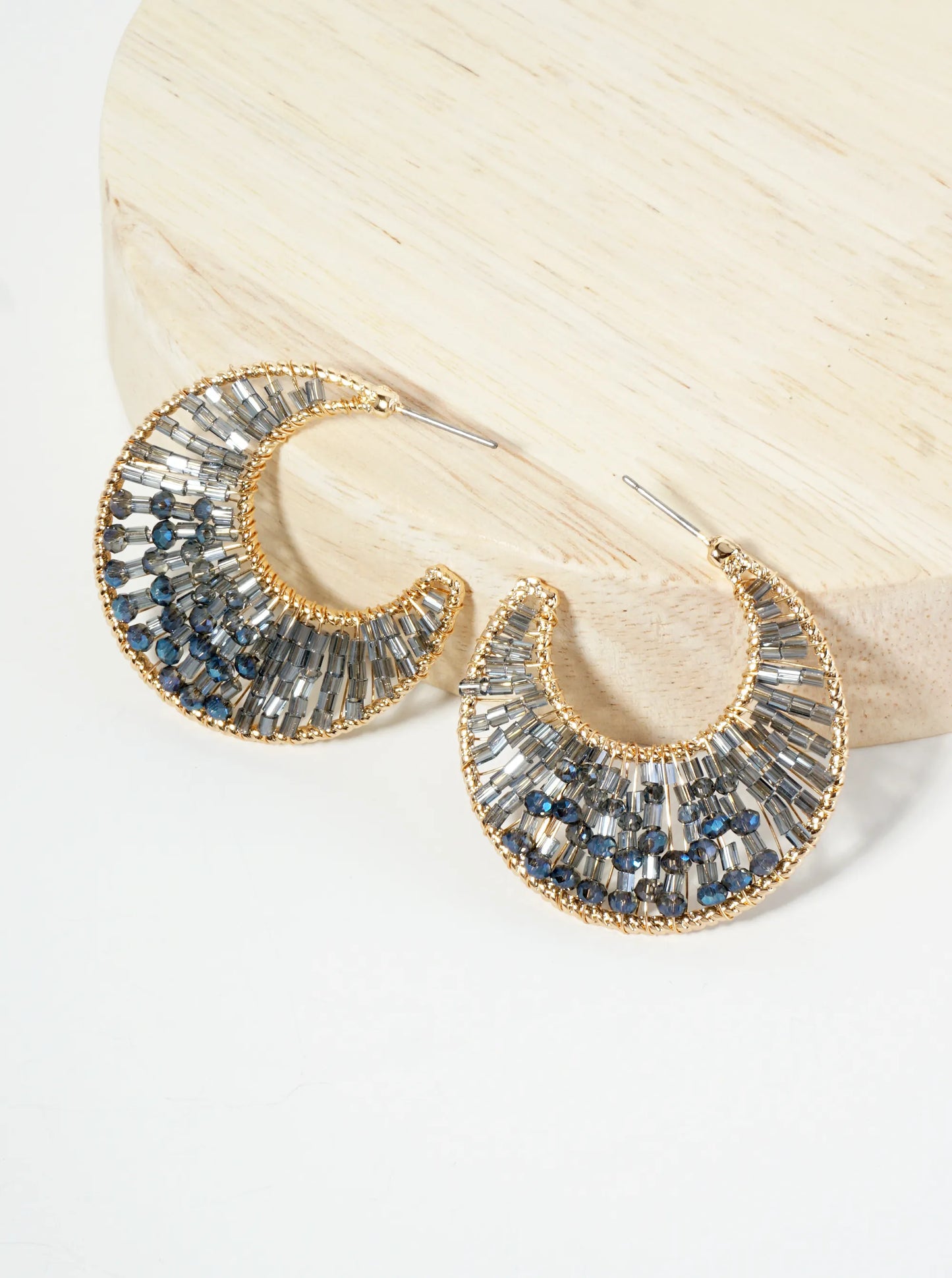 35mm Crescent Hoop Earrings Filled With Glass Beads