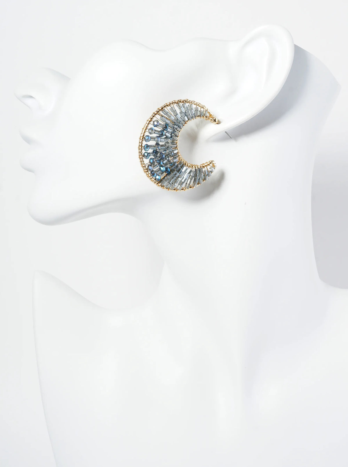 35mm Crescent Hoop Earrings Filled With Glass Beads