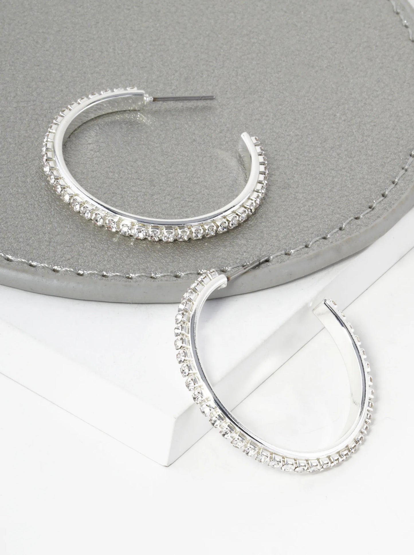 35mm Crystal Open Hoop Earrings