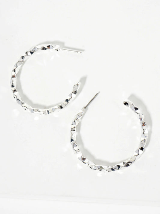 35mm Geometric Texture Open Hoop Earrings