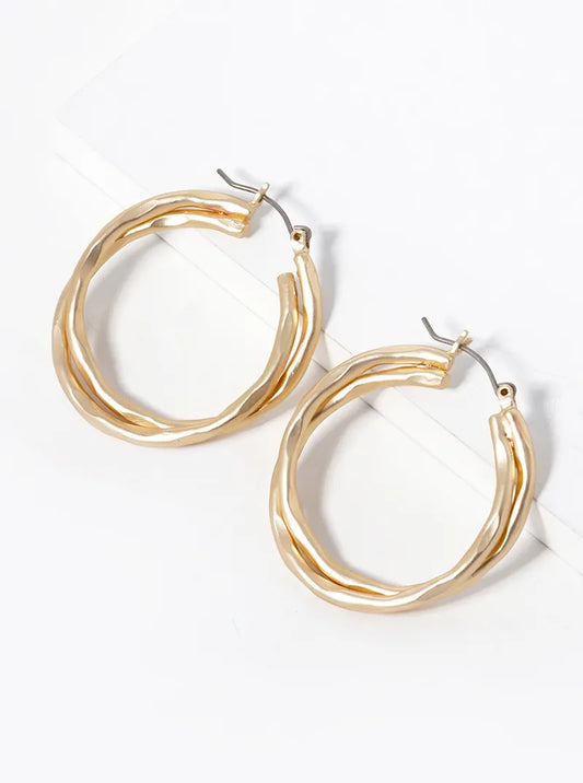 35mm Hammered Double Hoop Earrings