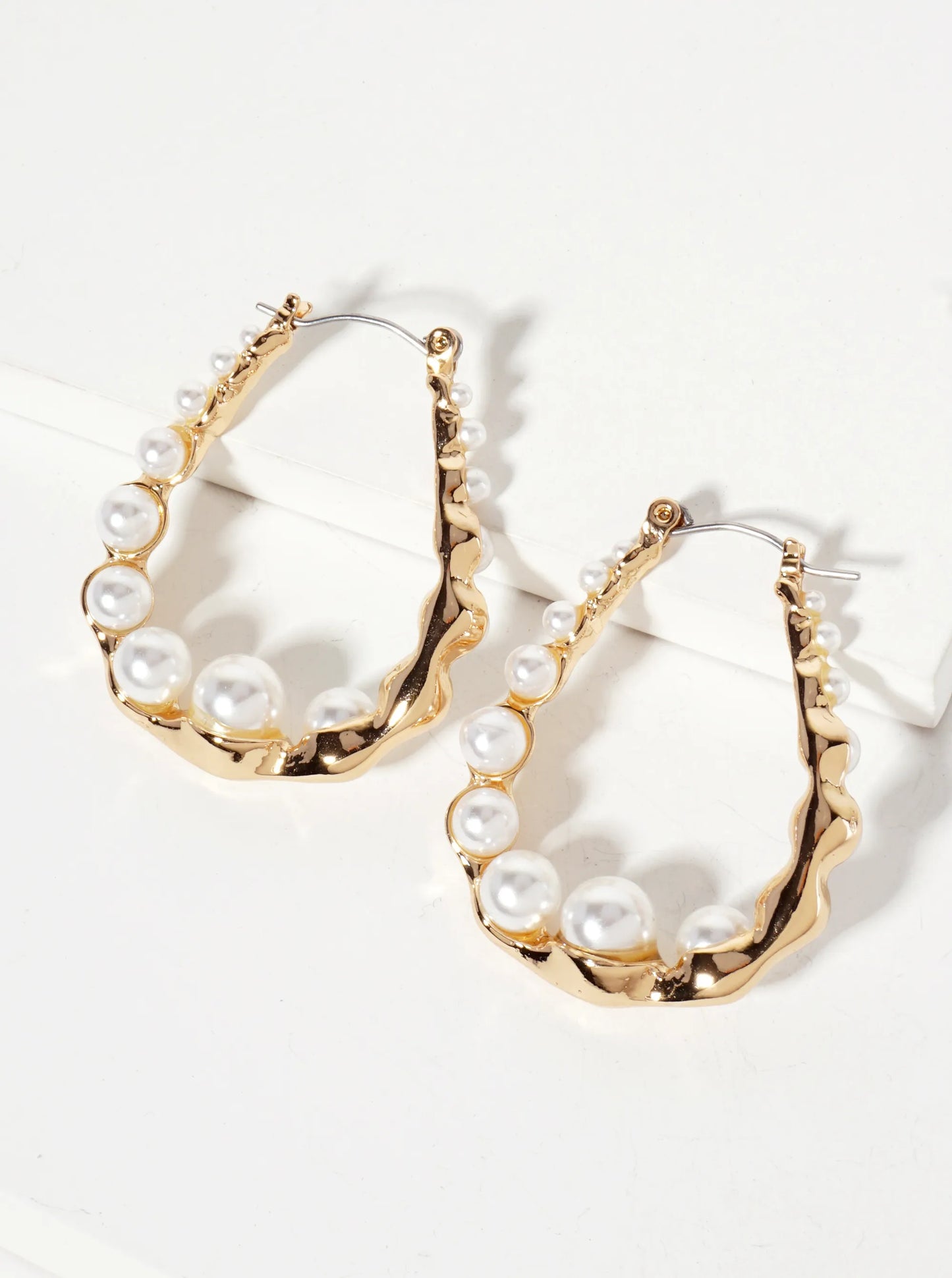 35mm Hoop Earrings With Pearls Elegantly Set-in-Wavy-Pattern