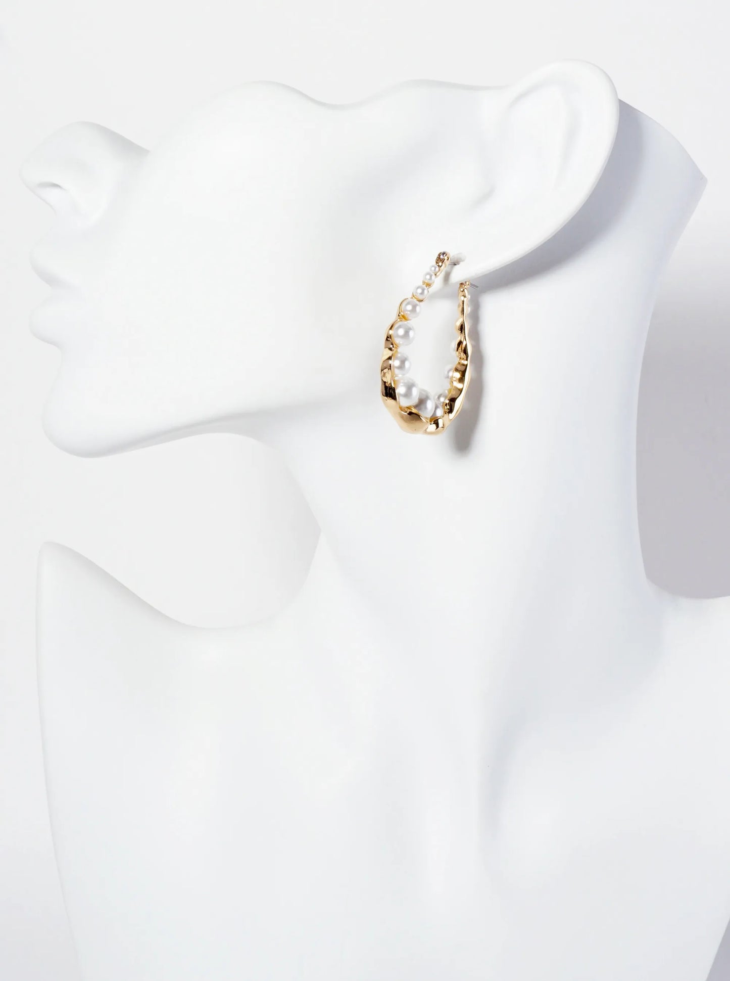 35mm Hoop Earrings With Pearls Elegantly Set-in-Wavy-Pattern