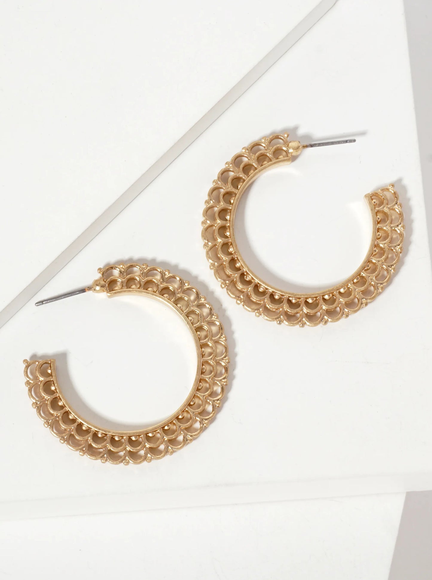 35mm Metal Filigree Open Hoop Earrings