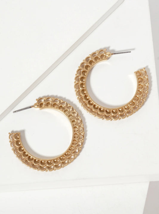35mm Metal Filigree Open Hoop Earrings