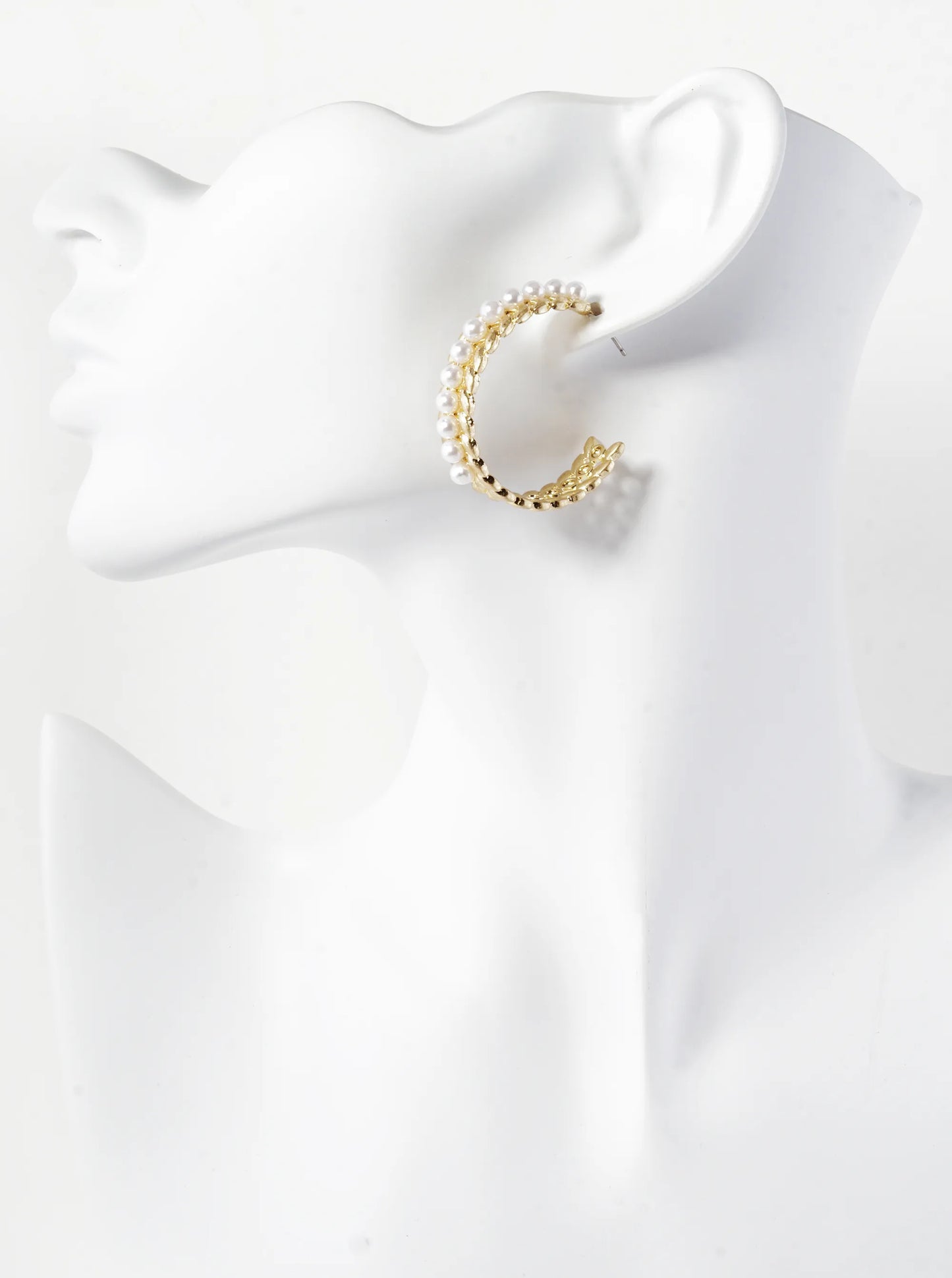 35mm Pearl Beaded Bay Leaf Hoop Earrings