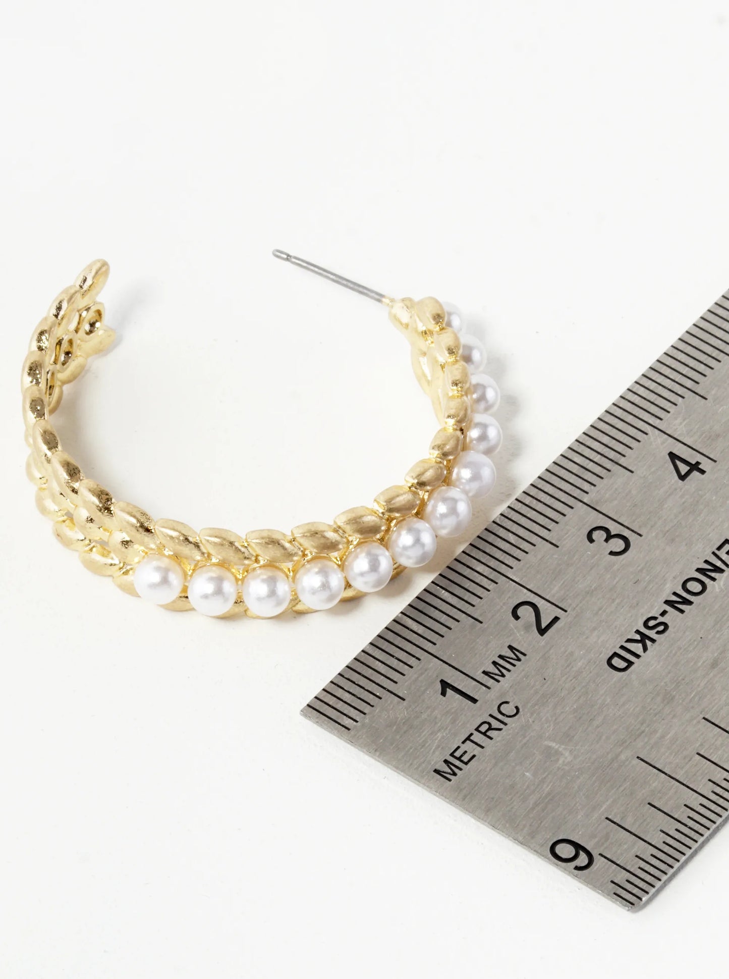 35mm Pearl Beaded Bay Leaf Hoop Earrings
