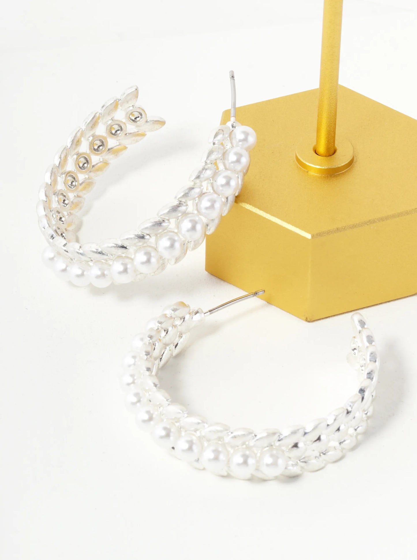 35mm Pearl Beaded Bay Leaf Hoop Earrings
