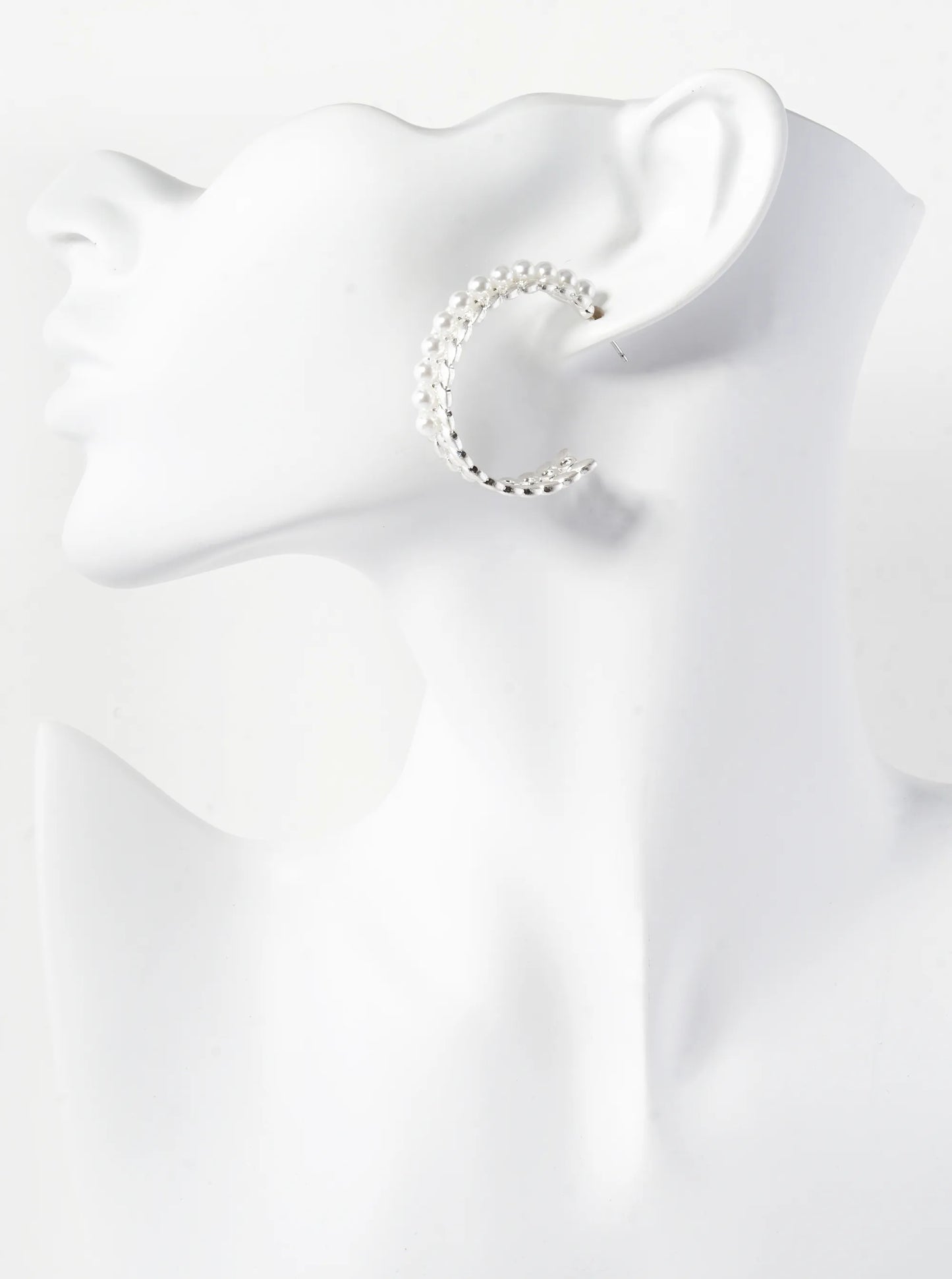 35mm Pearl Beaded Bay Leaf Hoop Earrings