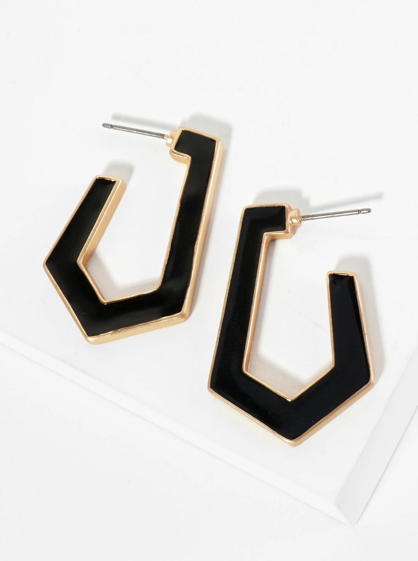 35mm Pentagon Shape Enamel Hoop Earrings