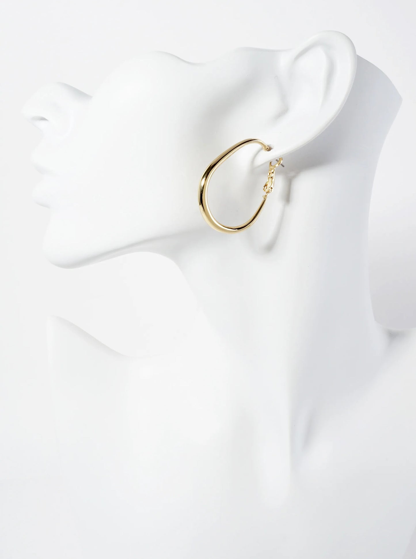 35mm Polished Brass Tapered Oval-Shaped Latch Back Hoop Earrings