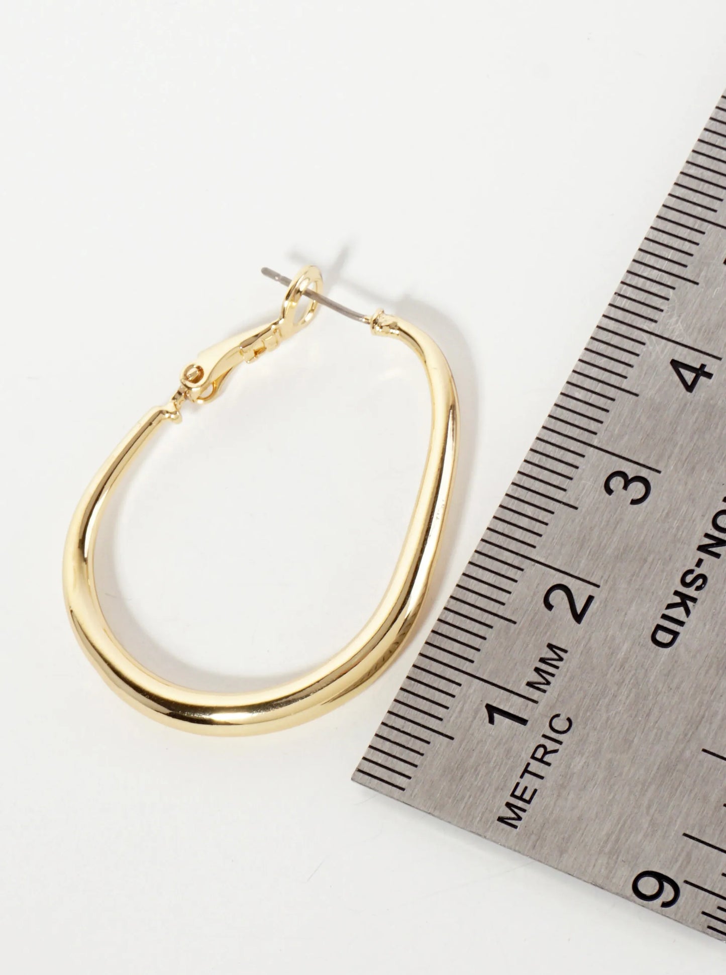 35mm Polished Brass Tapered Oval-Shaped Latch Back Hoop Earrings