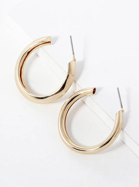 35mm Polished Metal Hollow Open Hoop Earrings