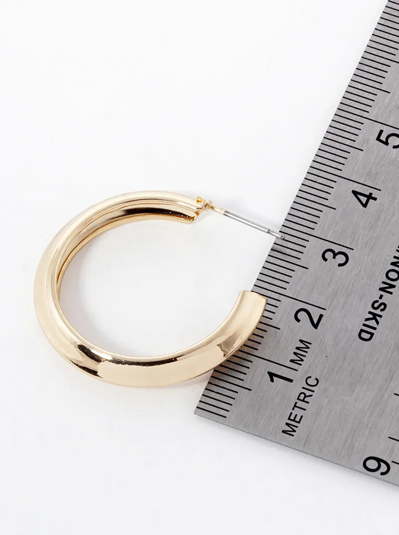 35mm Polished Metal Hollow Open Hoop Earrings