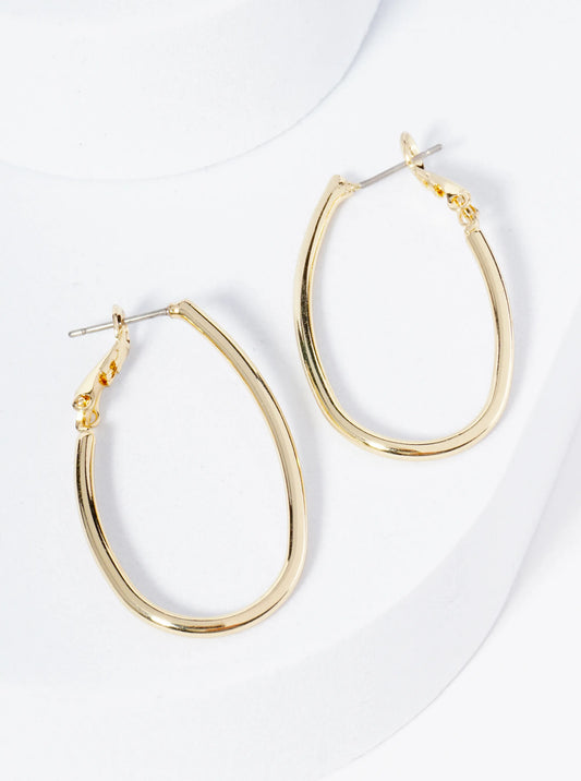 35mm Polished Metal Oval Latch Back Hoop Earrings