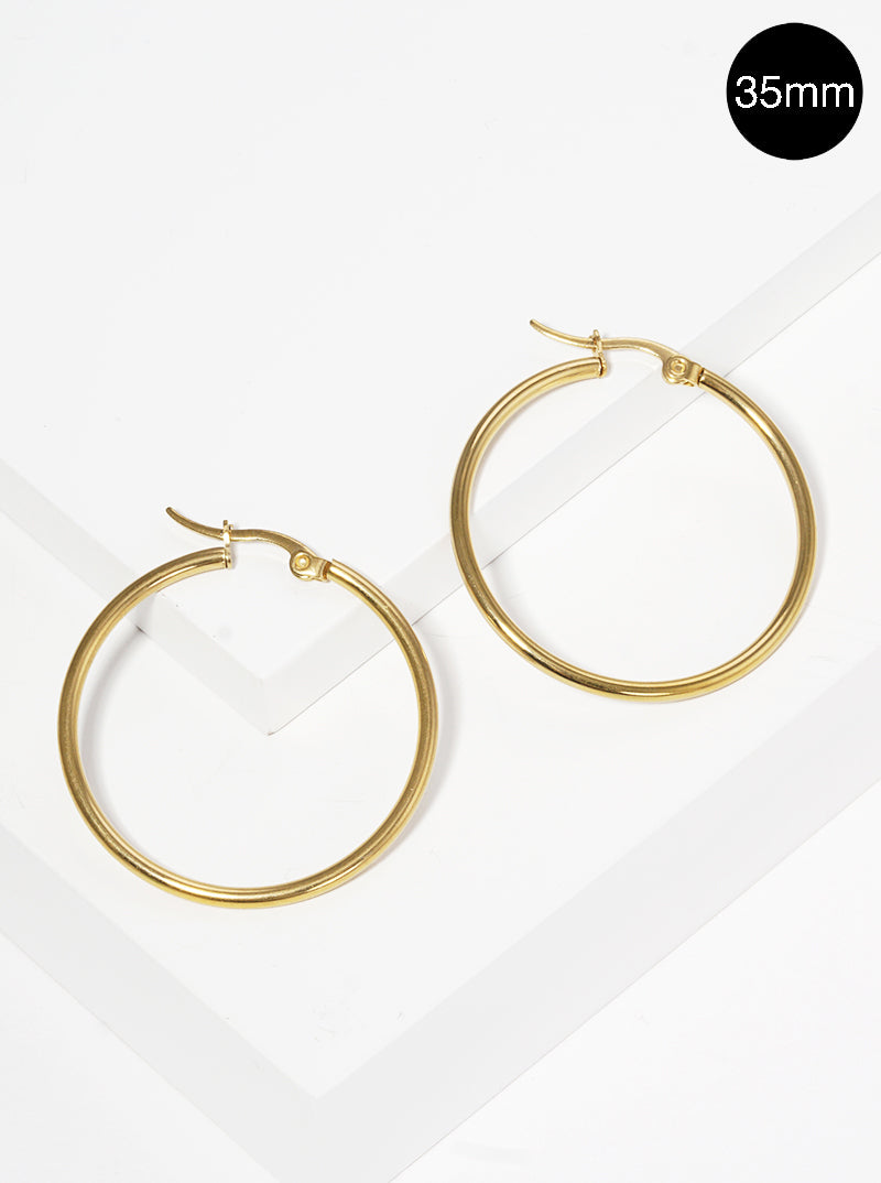 35mm Round Stainless Steel Latch Back Hoop Earrings