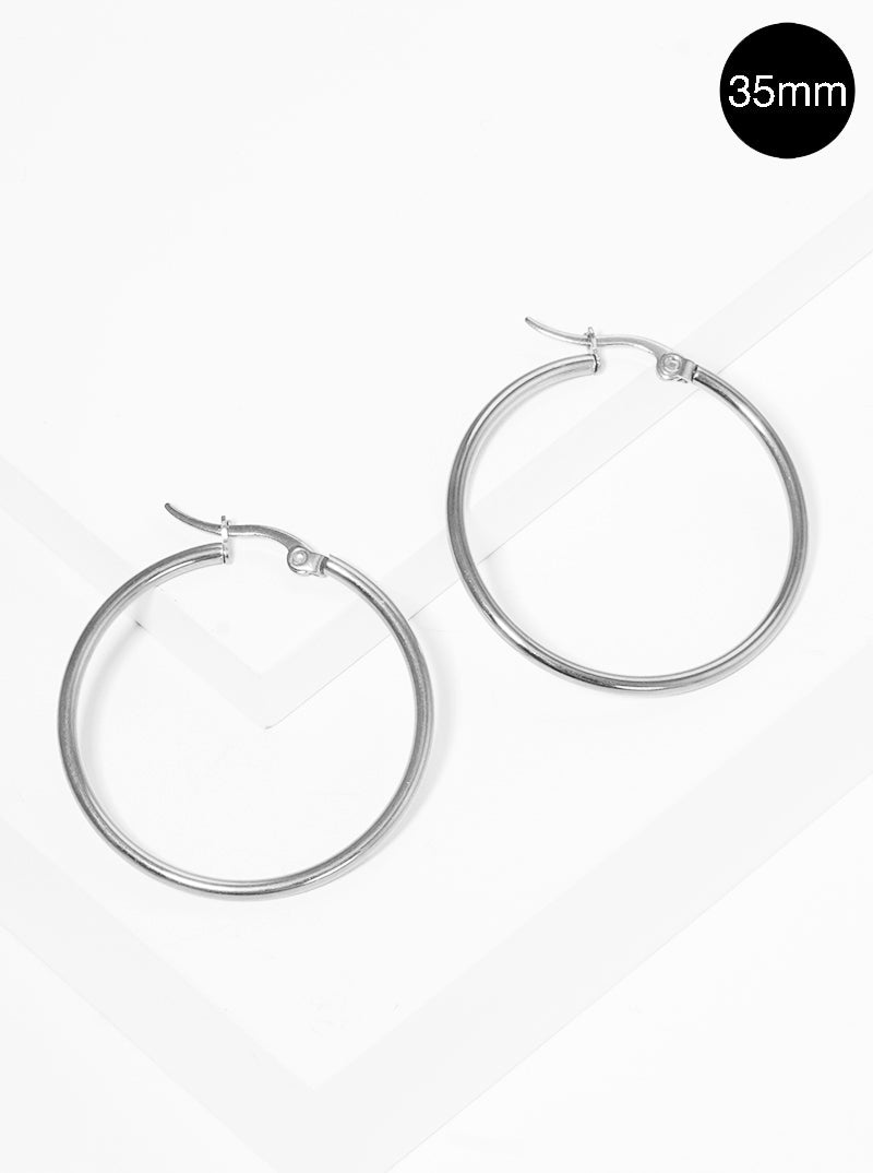 35mm Round Stainless Steel Latch Back Hoop Earrings