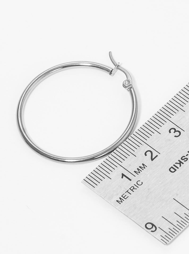 35mm Round Stainless Steel Latch Back Hoop Earrings