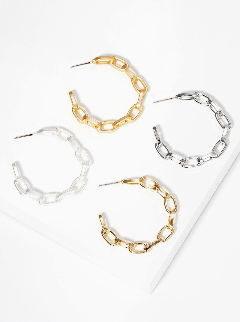 35mm Steel Chain Hoop Earrings
