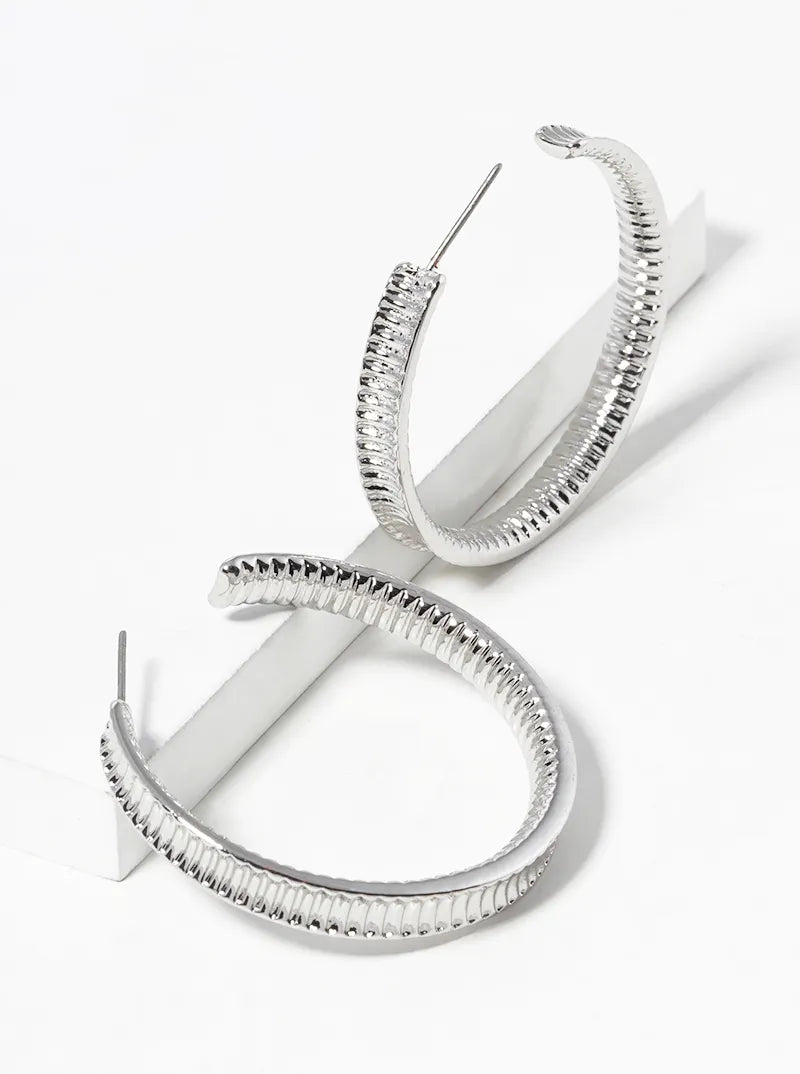 35mm Textured Metal Open Hoop Earrings