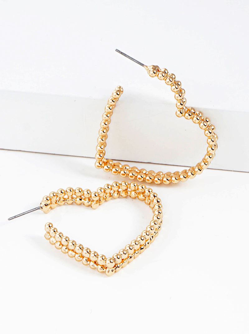 35mm Ball Textured Heart Metal Hoop Earrings