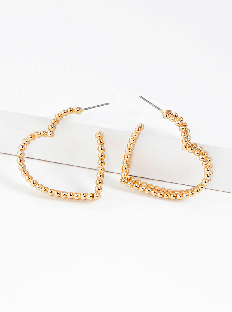35mm Ball Textured Heart Metal Hoop Earrings