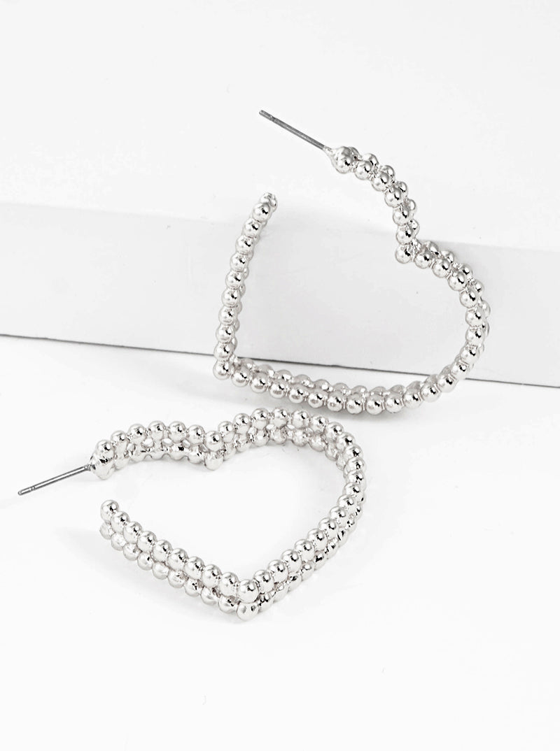 35mm Ball Textured Heart Metal Hoop Earrings