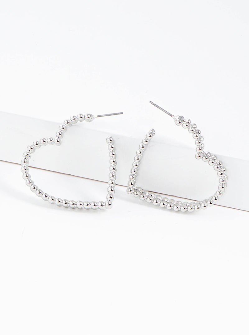 35mm Ball Textured Heart Metal Hoop Earrings
