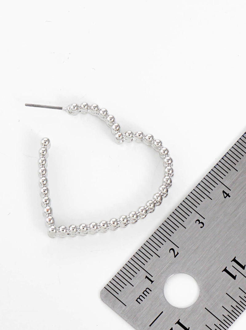 35mm Ball Textured Heart Metal Hoop Earrings