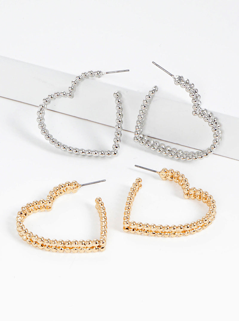 35mm Ball Textured Heart Metal Hoop Earrings