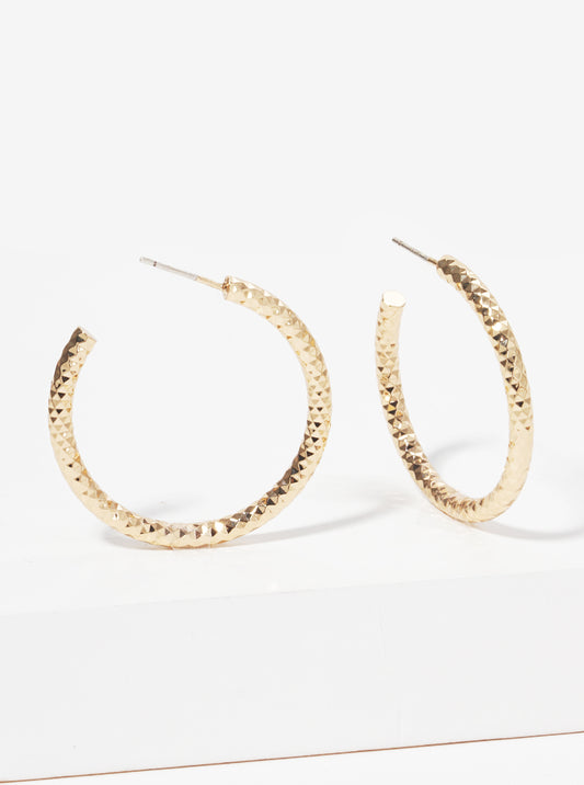 35mm Diamond Cut Brass Hoop Sterling Silver Post