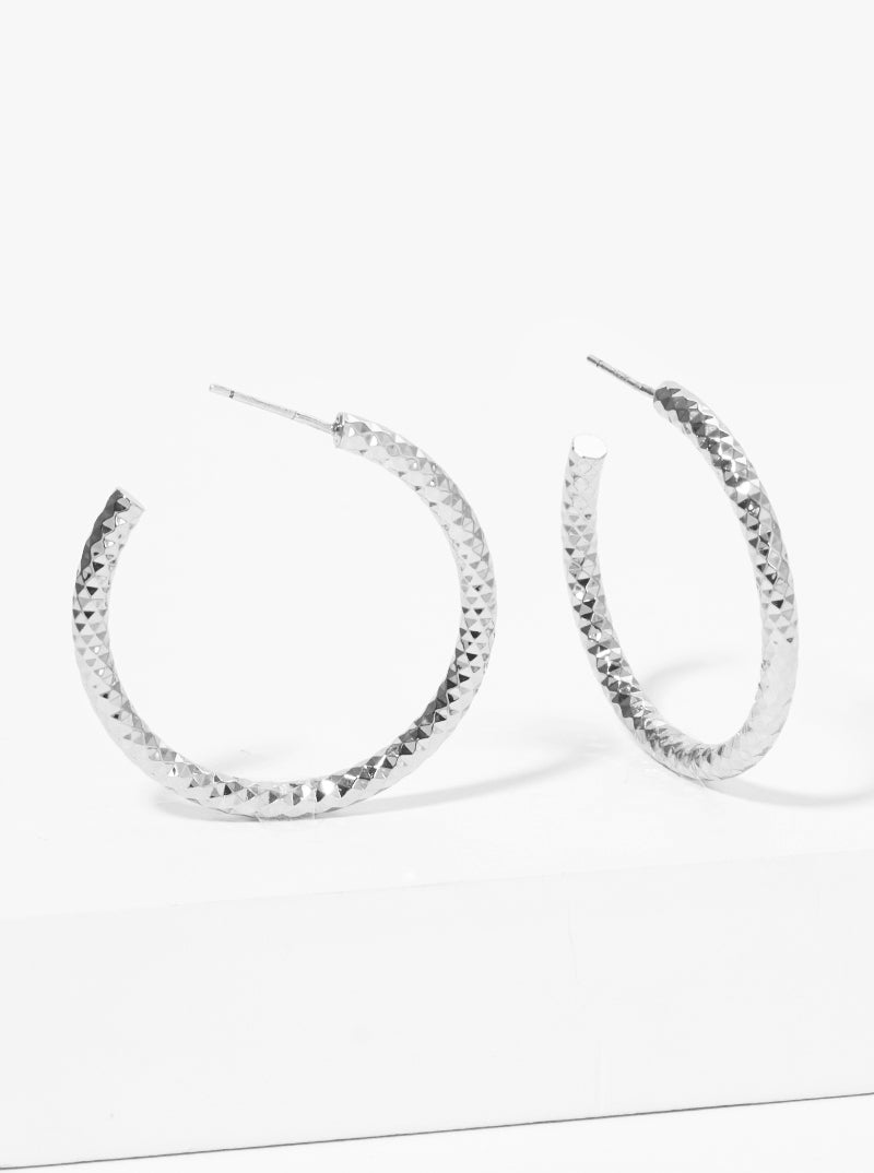 35mm Diamond Cut Brass Hoop Sterling Silver Post
