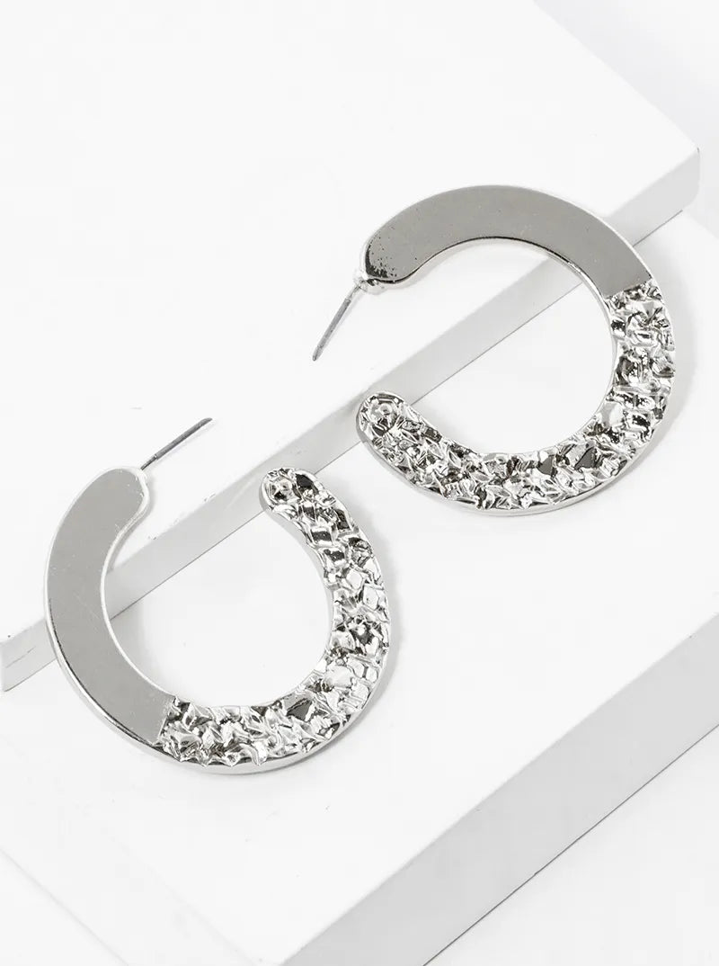 35mm Druzy Textured Open Hoop Earrings